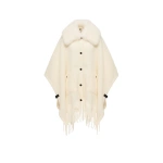 Moncler Shearling Collar Mohair, Alpaca & Wool Blend Cape in White Ivory | Women's Cape Coats | Coveti