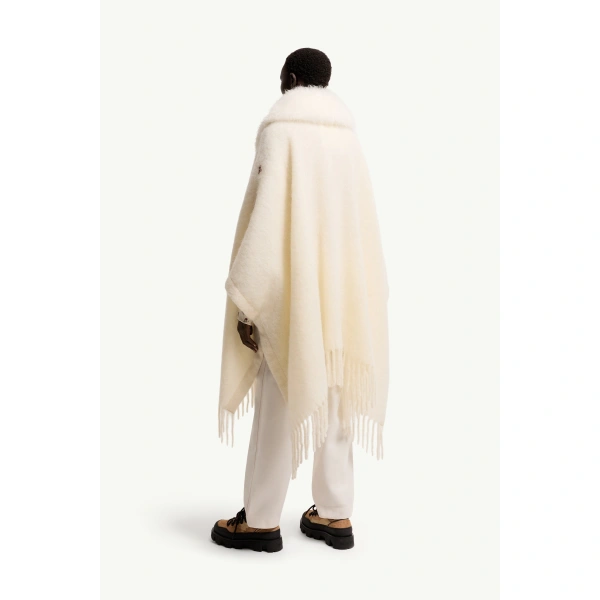 Moncler Shearling Collar Mohair, Alpaca & Wool Blend Cape in White Ivory, view 5 | Women's Cape Coats | Coveti