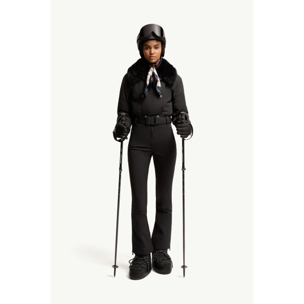 Moncler Shearling-Trimmed Insulated Ski Suit in Black, view 2 | Women's Ski Suits | Coveti