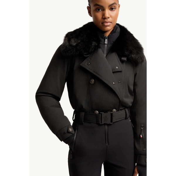 Moncler Shearling-Trimmed Insulated Ski Suit in Black, view 6 | Women's Ski Suits | Coveti