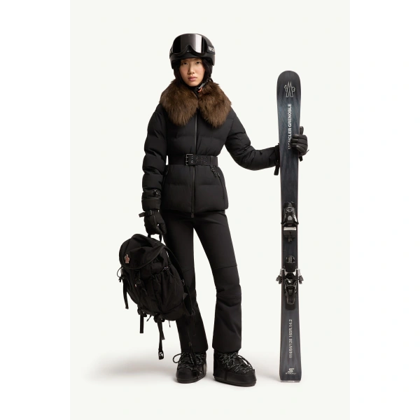 Moncler Sioule Shearling-Trimmed Insulated Ski Jacket in Black, view 2 | Women's Ski Jackets | Coveti