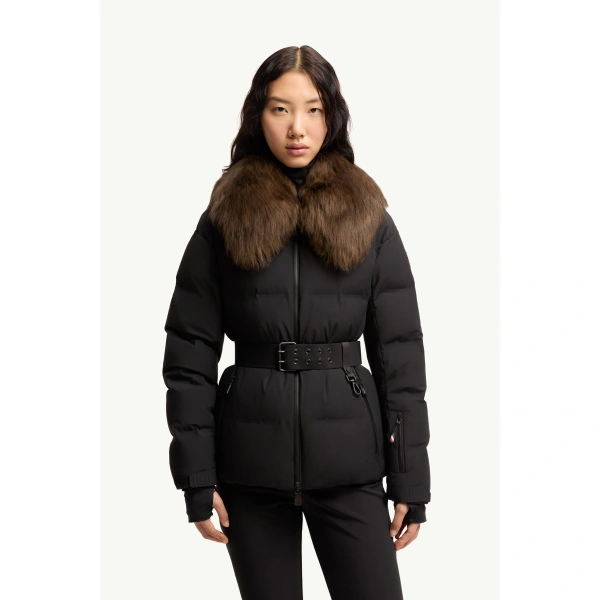 Moncler Sioule Shearling-Trimmed Insulated Ski Jacket in Black, view 4 | Women's Ski Jackets | Coveti