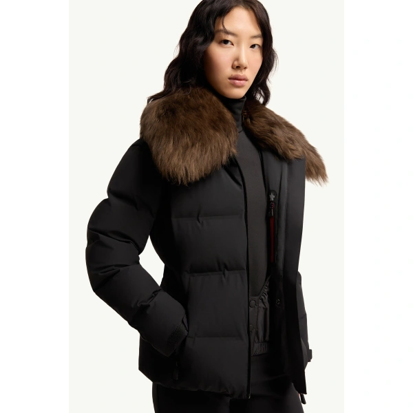 Moncler Sioule Shearling-Trimmed Insulated Ski Jacket in Black, view 6 | Women's Ski Jackets | Coveti