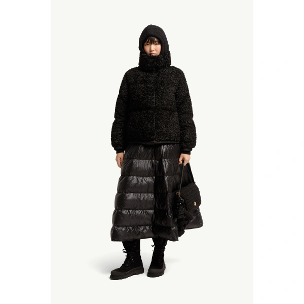 Moncler Sittelles Short Jacquard Fil Coupe Jacket in Black, view 2 | Women's Puffer Jackets | Coveti