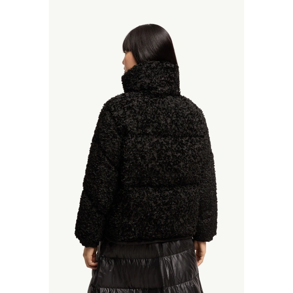 Moncler Sittelles Short Jacquard Fil Coupe Jacket in Black, view 5 | Women's Puffer Jackets | Coveti