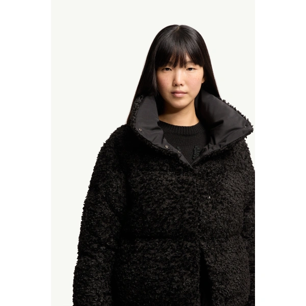 Moncler Sittelles Short Jacquard Fil Coupe Jacket in Black, view 6 | Women's Puffer Jackets | Coveti