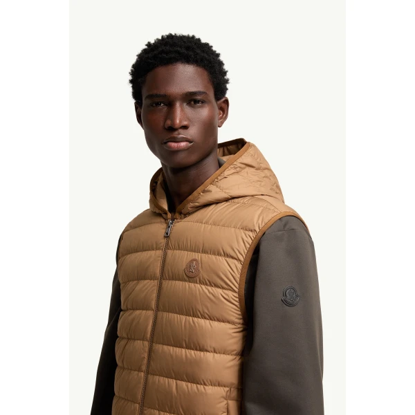 Moncler Skirnix 3-in-1 Short Down Jacket in Camel Beige, view 3 | Men's Jackets | Coveti