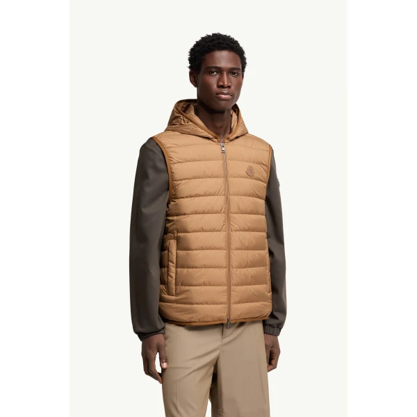 Moncler Skirnix 3-in-1 Short Down Jacket in Camel Beige, view 6 | Men's Jackets | Coveti