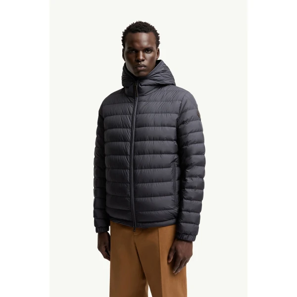 Moncler Solienn Hooded Short Down Jacket in Dark Blue, view 4 | Men's Jackets | Coveti