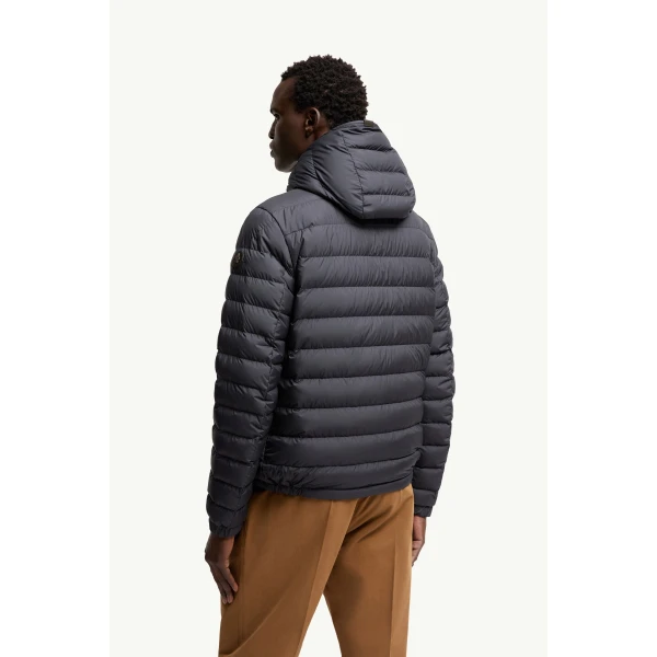Moncler Solienn Hooded Short Down Jacket in Dark Blue, view 5 | Men's Jackets | Coveti
