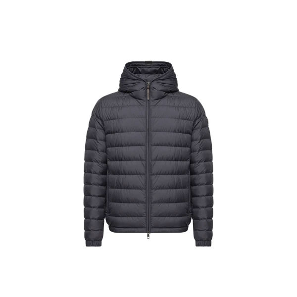 Moncler Solienn Hooded Short Down Jacket in Dark Blue | Men's Jackets | Coveti