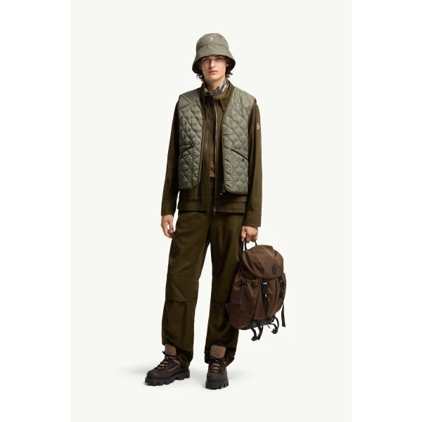 Moncler Straight Leg Cotton Trousers in Olive Green, view 2 | Men's Trousers | Coveti