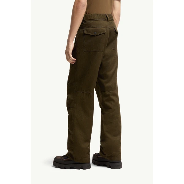 Moncler Straight Leg Cotton Trousers in Olive Green, view 5 | Men's Trousers | Coveti