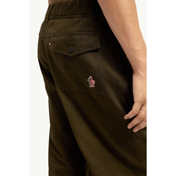 Moncler Straight Leg Cotton Trousers in Olive Green, view 6 | Men's Trousers | Coveti
