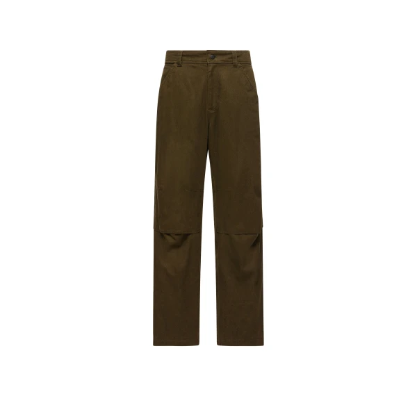 Moncler Straight Leg Cotton Trousers in Olive Green | Men's Trousers | Coveti