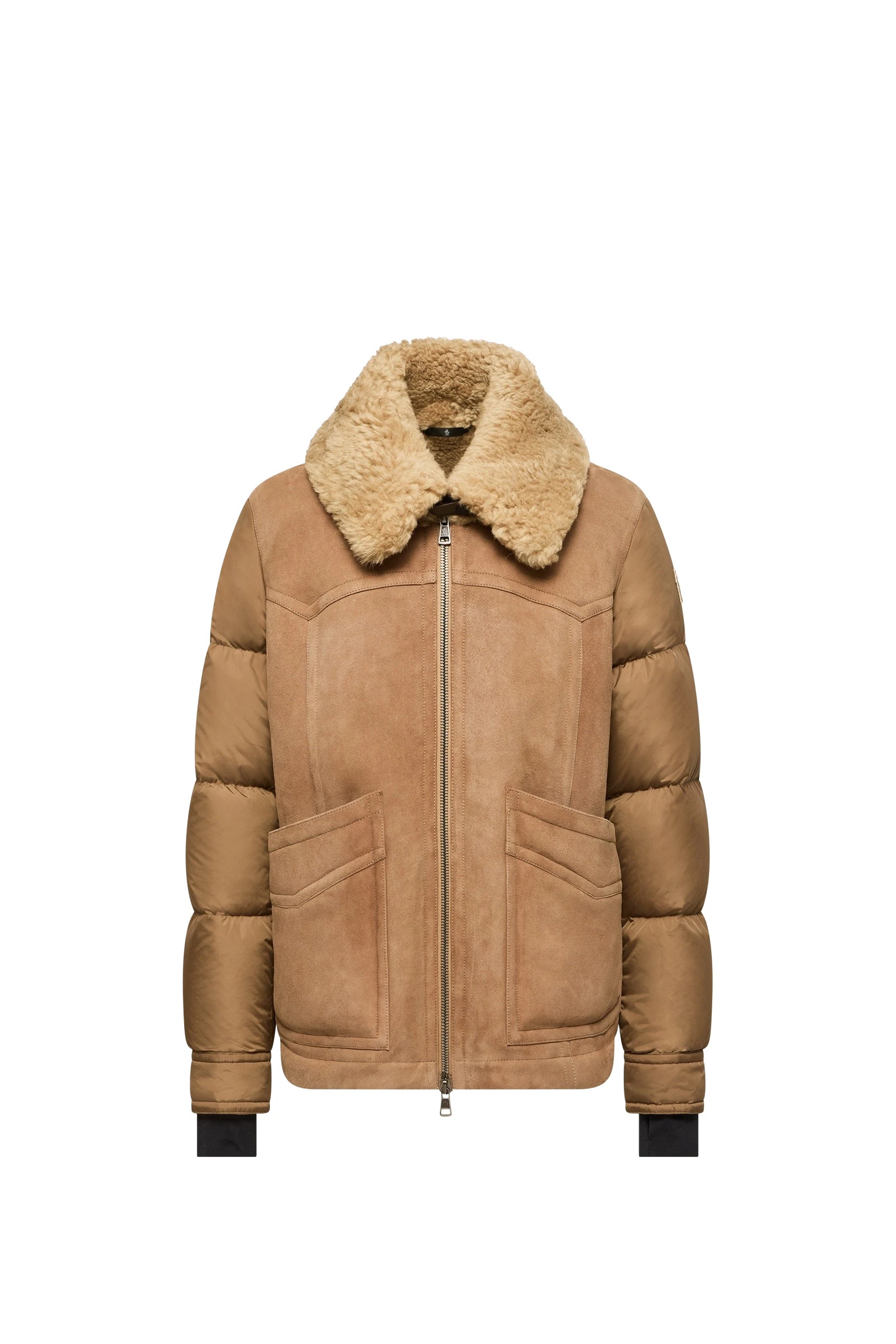 Moncler Suede Shearling-Trimmed Short Down Jacket in Camel Beige Moncler Suede Shearling-Trimmed Short Down Jacket in Camel Beige | Men's Jackets | Coveti