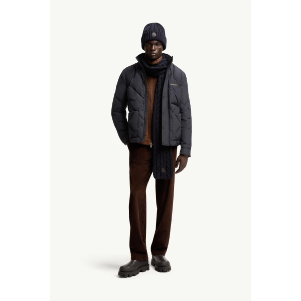 Moncler Surlake Diamond-Quilted Short Down Jacket in Navy Blue, view 2 | Men's Jackets | Coveti