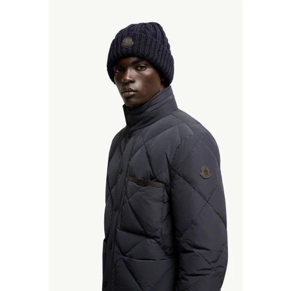 Moncler Surlake Diamond-Quilted Short Down Jacket in Navy Blue, view 3 | Men's Jackets | Coveti