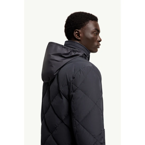 Moncler Surlake Diamond-Quilted Short Down Jacket in Navy Blue, view 6 | Men's Jackets | Coveti