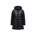 Moncler Suyenne Hooded Mid-Length Down Jacket in Black | Women's Puffer and Down Coats | Coveti