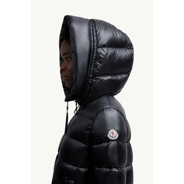 Moncler Suyenne Hooded Mid-Length Down Jacket in Black, view 3 | Women's Puffer and Down Coats | Coveti
