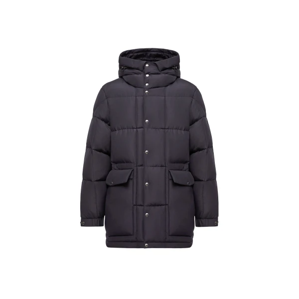 Moncler Sylmara Hooded Long Down Jacket in Dark Blue | Men's Coats | Coveti