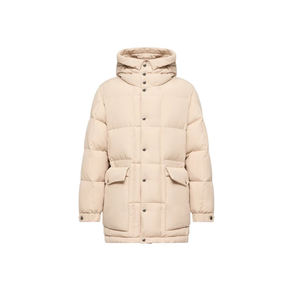 Sylmara Hooded Long Down Jacket in Light Beige