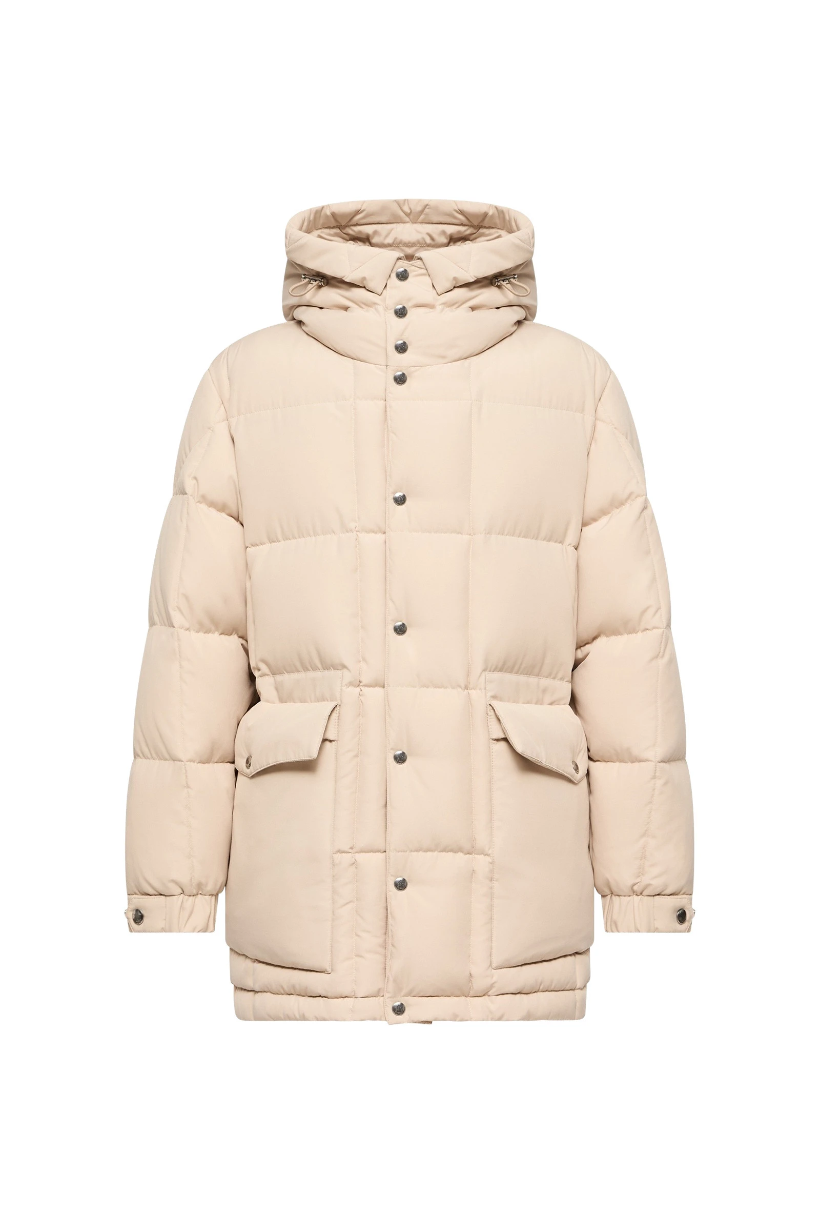 Moncler Sylmara Hooded Long Down Jacket in Light Beige Moncler Sylmara Hooded Long Down Jacket in Light Beige | Men's Coats | Coveti