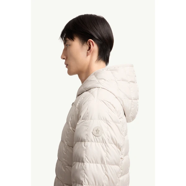Moncler Tahrir Square-Quilted Hooded Down Jacket in Light Beige, view 3 | Men's Jackets | Coveti