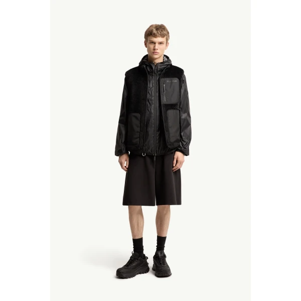 Moncler Teddy Fleece Reversible Down Gilet in Black, view 2 | Men's Jackets | Coveti