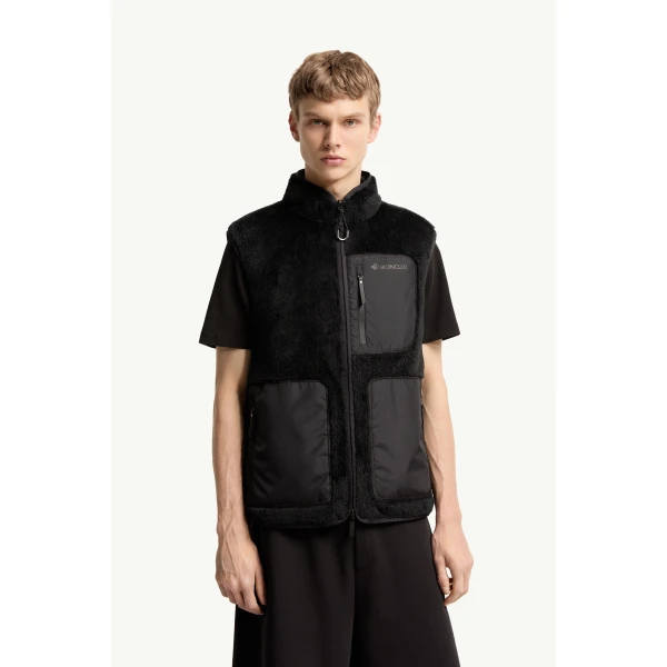 Moncler Teddy Fleece Reversible Down Gilet in Black, view 4 | Men's Jackets | Coveti