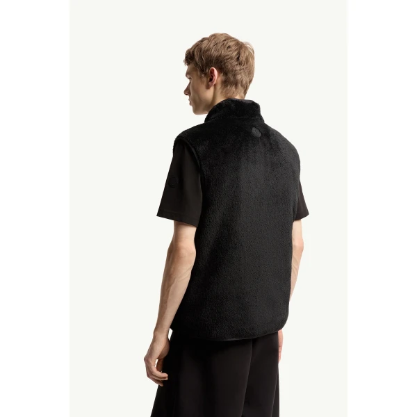 Moncler Teddy Fleece Reversible Down Gilet in Black, view 5 | Men's Jackets | Coveti