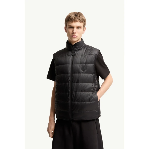Moncler Teddy Fleece Reversible Down Gilet in Black, view 6 | Men's Jackets | Coveti