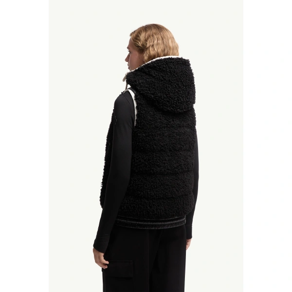 Moncler Teddy Hooded Insulated Gilet in Black, view 5 | Women's Vests and Gilets | Coveti