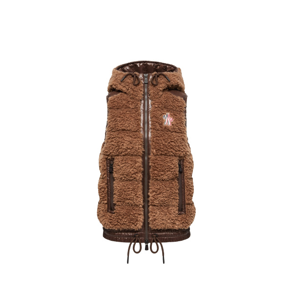 Moncler Teddy Hooded Insulated Gilet in Brown | Women's Vests and Gilets | Coveti