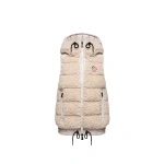 Moncler Teddy Hooded Insulated Gilet in Light Beige | Women's Vests and Gilets | Coveti