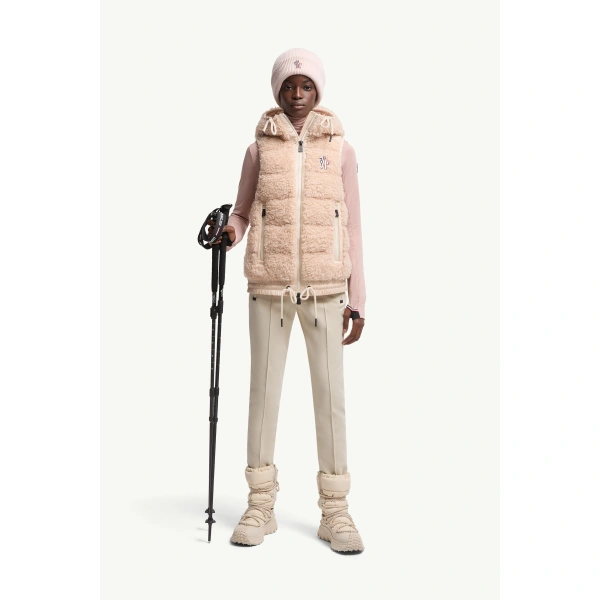 Moncler Teddy Hooded Insulated Gilet in Pink, view 2 | Women's Vests and Gilets | Coveti
