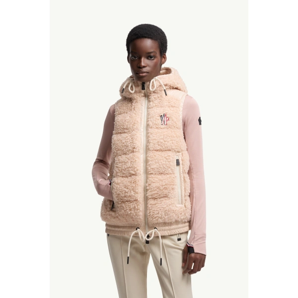 Moncler Teddy Hooded Insulated Gilet in Pink, view 4 | Women's Vests and Gilets | Coveti