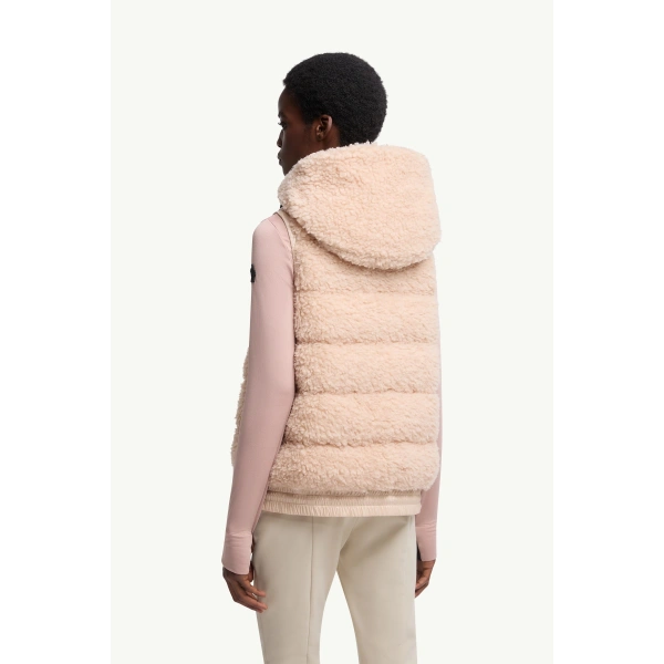 Moncler Teddy Hooded Insulated Gilet in Pink, view 5 | Women's Vests and Gilets | Coveti