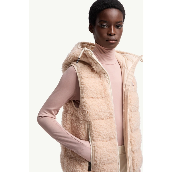 Moncler Teddy Hooded Insulated Gilet in Pink, view 6 | Women's Vests and Gilets | Coveti
