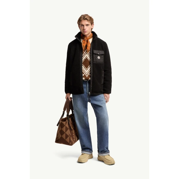 Moncler Teddy Zip-Up Sweatshirt in Black, view 2 | Men's Sweatshirts | Coveti