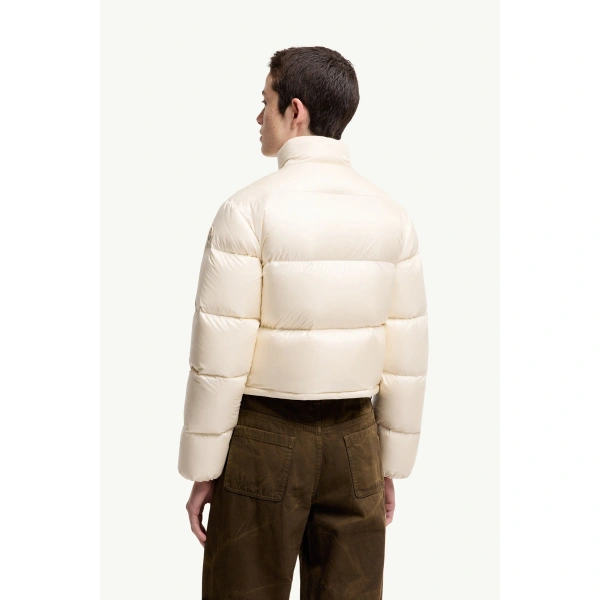 Moncler Tepice Short Down Jacket in White Ivory, view 5 | Women's Puffer Jackets | Coveti