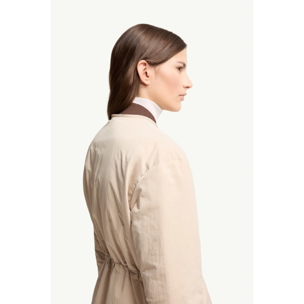 Moncler Thymlong Reversible Hooded Down Parka Coat in Light Beige, view 6 | Women's Puffer and Down Coats | Coveti