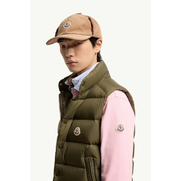Moncler Tibb Down Gilet in Olive Green, view 3 | Men's Jackets | Coveti