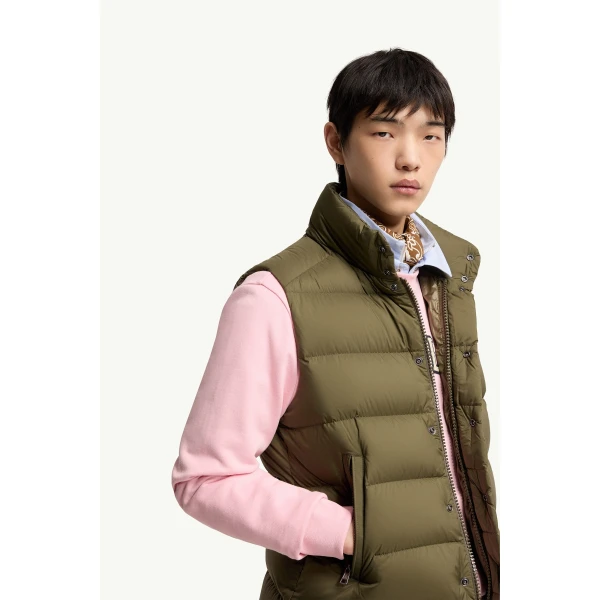 Moncler Tibb Down Gilet in Olive Green, view 6 | Men's Jackets | Coveti