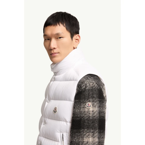 Moncler Tibb Down Gilet in White, view 3 | Men's Jackets | Coveti