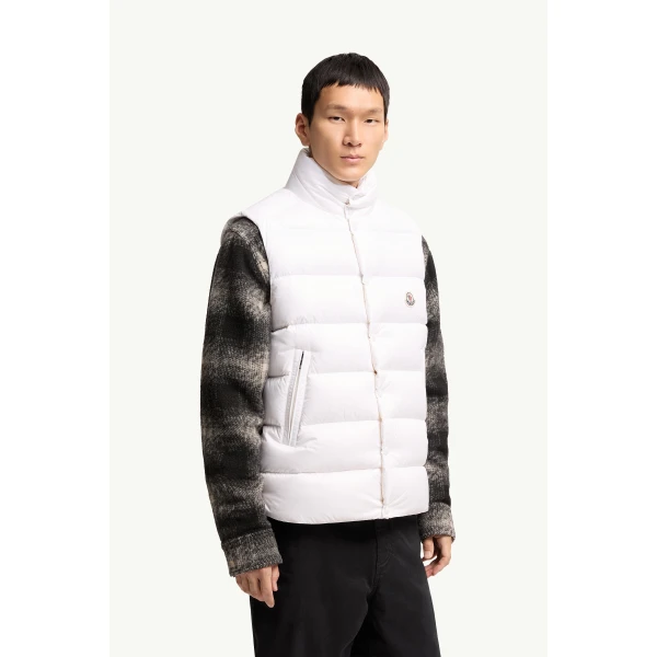 Moncler Tibb Down Gilet in White, view 4 | Men's Jackets | Coveti