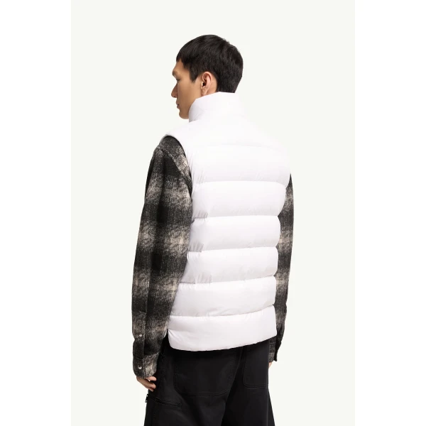 Moncler Tibb Down Gilet in White, view 5 | Men's Jackets | Coveti