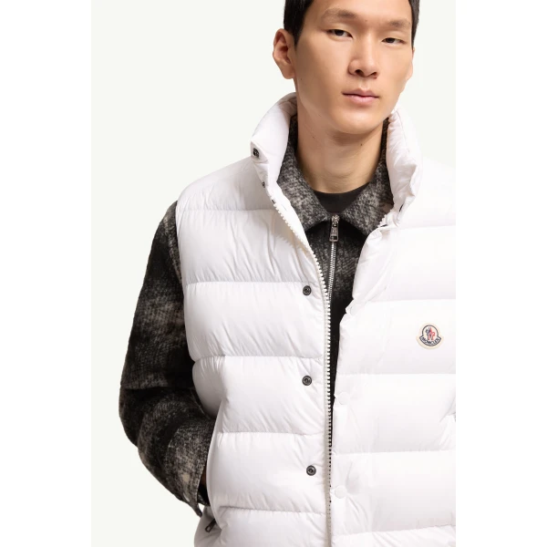Moncler Tibb Down Gilet in White, view 6 | Men's Jackets | Coveti