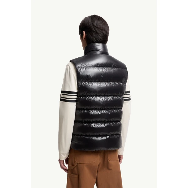 Moncler Tibb Glossy Down Gilet in Black, view 5 | Men's Jackets | Coveti